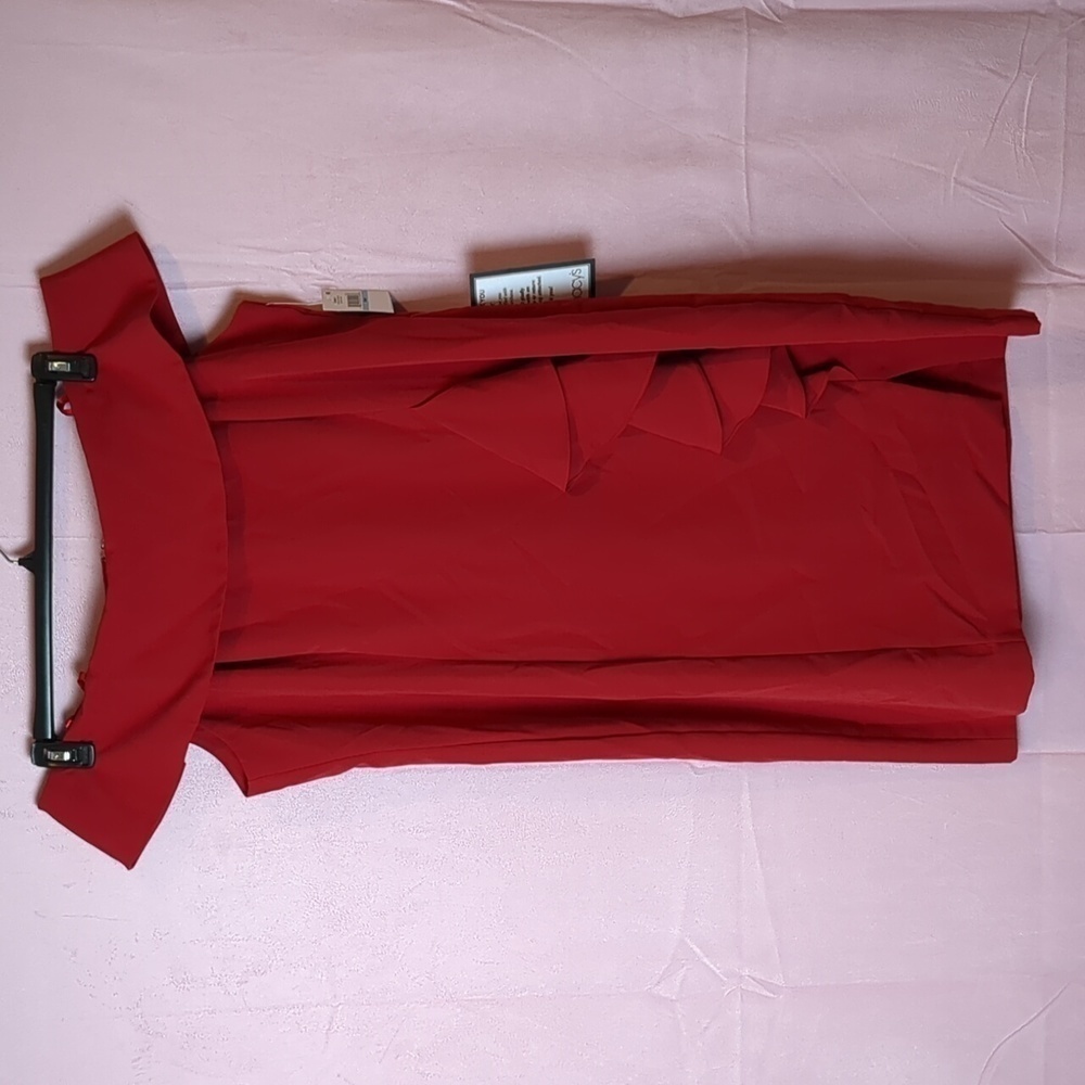 SLNY Red Off Shoulder Ruffle Front Mini Cocktail Homecoming Semiformal Dress 24W